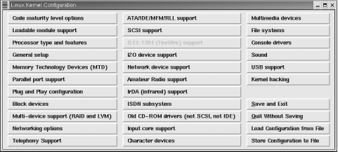 Linux xconfig main menu