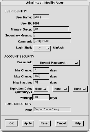 Admintool password maintenance