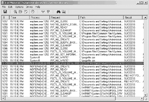filemon gathers all system file accesses by default