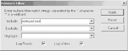 Using the filemon filter