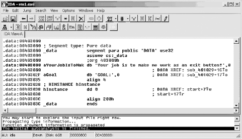Using strings to find target code in the disassembly