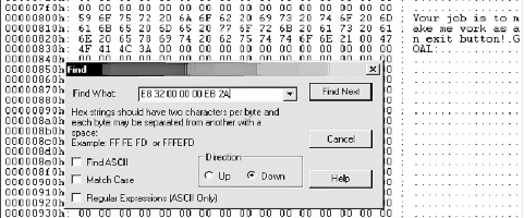 Searching for our hex code to patch