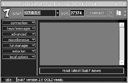 Use the SubSeven client to connect to localhost