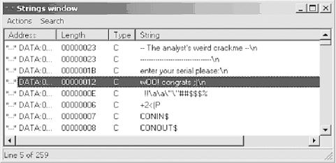 String disassembly of weird.exe