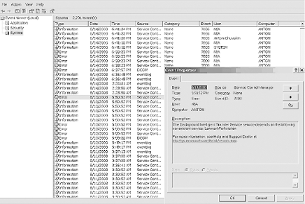 Double-clicking to drill down for detail on the Windows security log