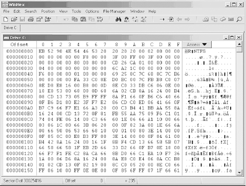 WinHex dump of an NTFS drive