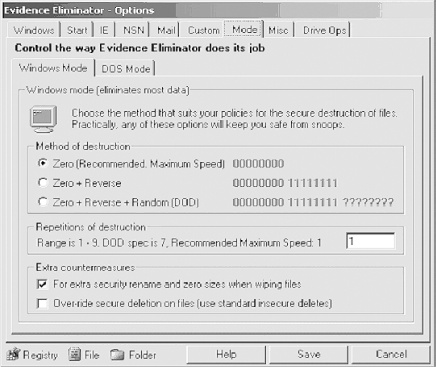 Evidence Eliminator wiping algorithms