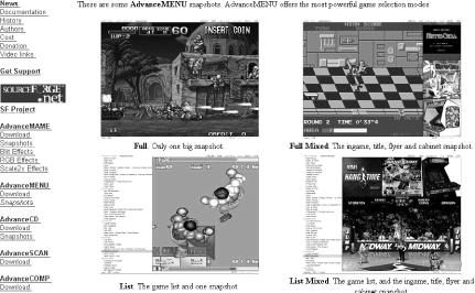 The AdvanceMenu page, showing frontend layouts