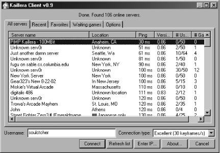 Listing the servers in Kaillera