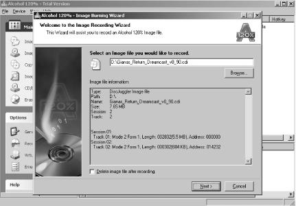 Using the Image Burning Wizard in Alcohol 120%