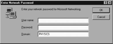 In a domain configuration, Windows 9x/Me provides a three-field logon dialog box