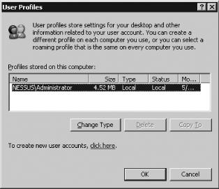 The Windows NT/200x/XP User Profiles selection dialog