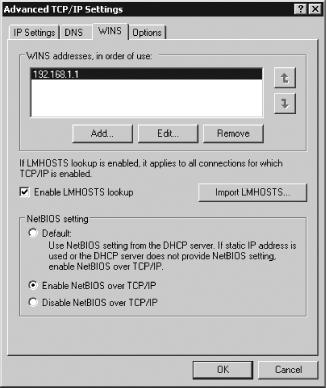 Windows 200x/XP WINS options are buried deeply in the TCP/IP configuration system