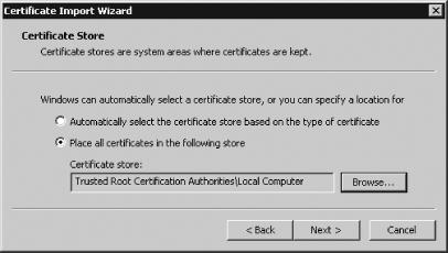 The certificate installation wizard lets you select how to categorize your certificate
