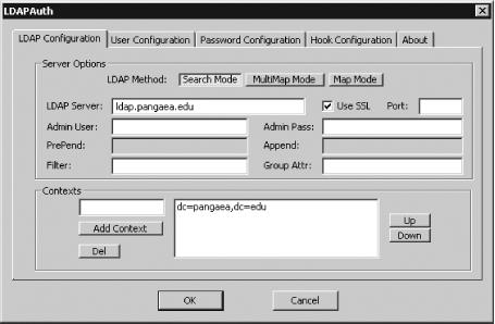 To configure pGina’s LDAP module, use a dialog box to enter many of the options you enter in Linux LDAP client configuration files