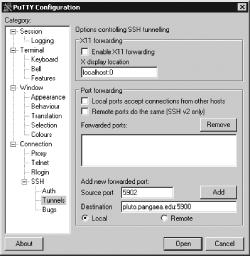 Windows SSH clients typically enable you to enter port forwarding instructions in a special configuration menu