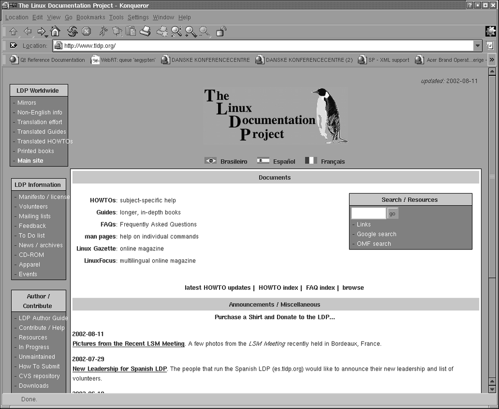LDP home page on the World Wide Web