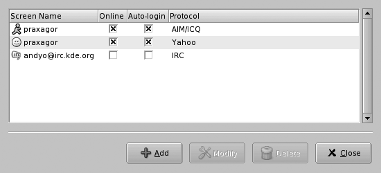 Gaim’s Accounts screen