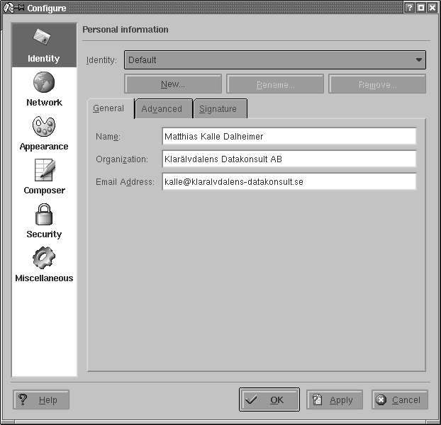 KMail identity configuration