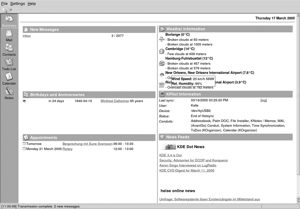 The Kontact overview window
