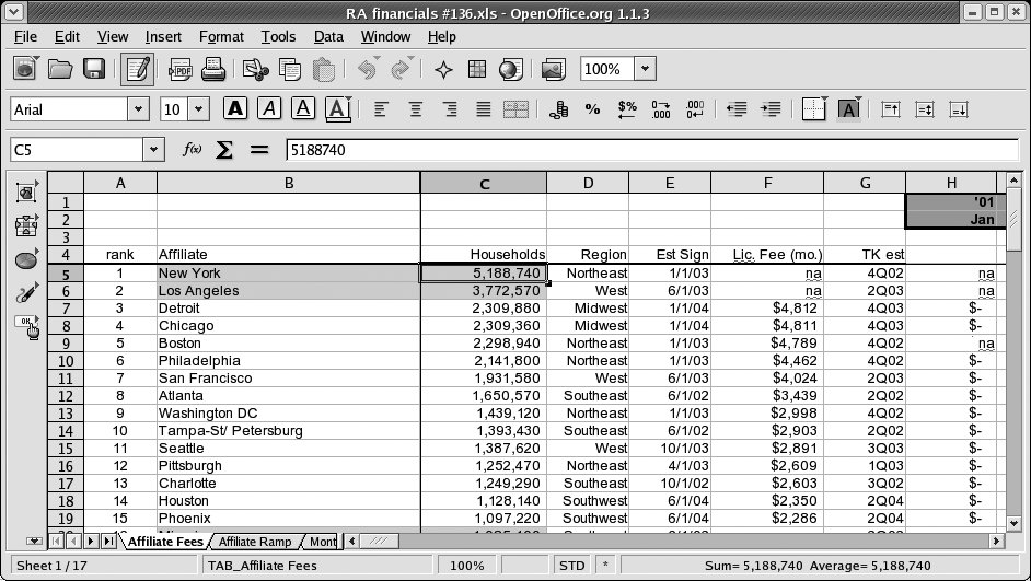 Freezing the column and row headings