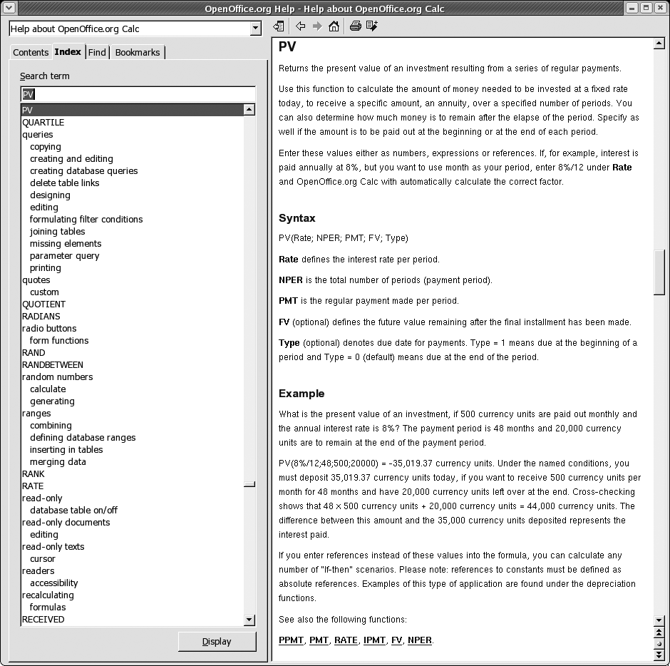 The PV (present value) function — Using Help