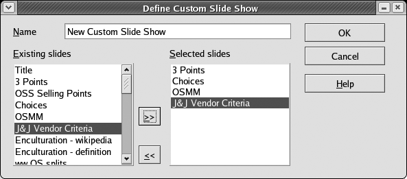 The Define Custom Slide Show dialog
