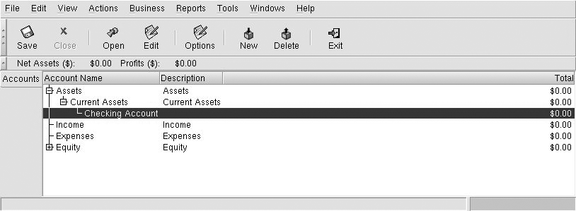 The GnuCash accounts window