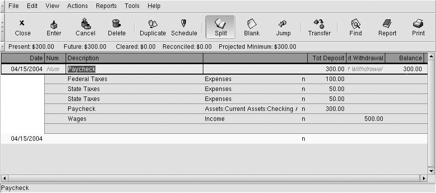 Example of a split transaction