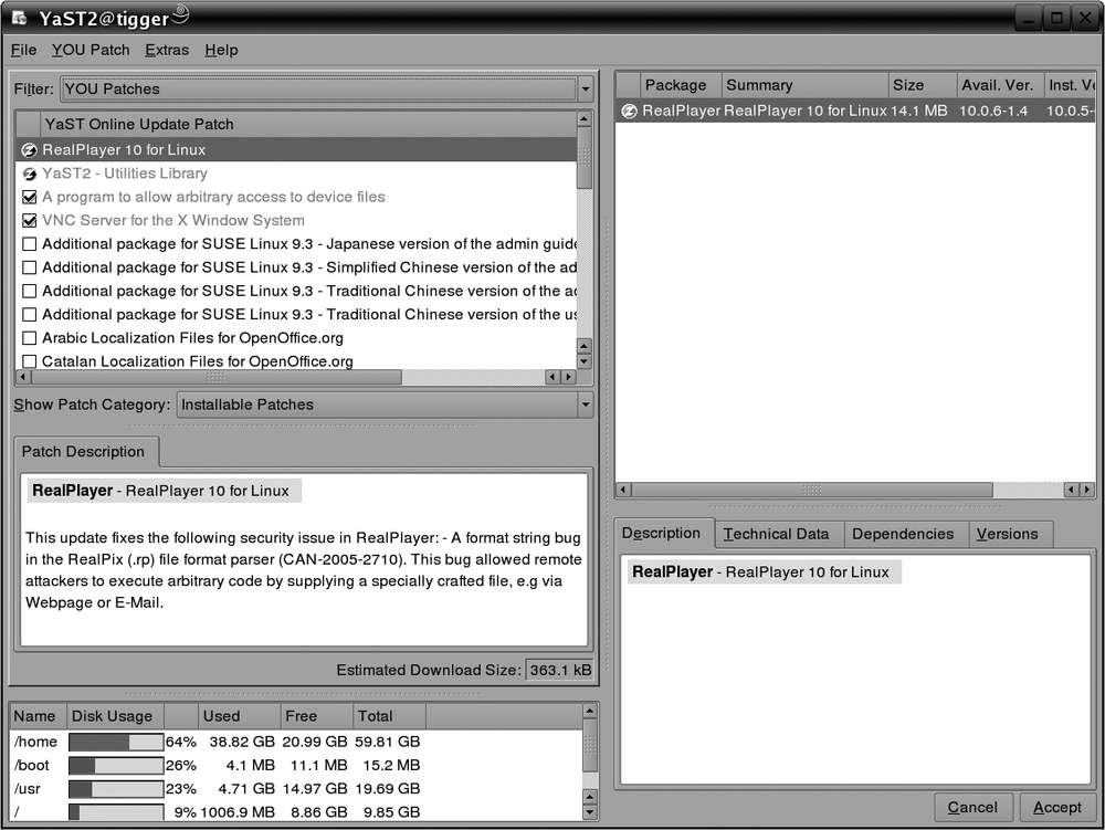 Manual package selection in YOU