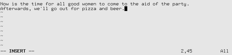 vi after appending text