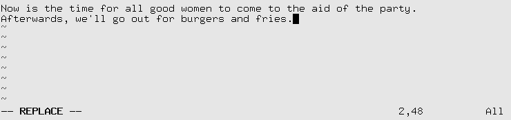 vi after replacing text