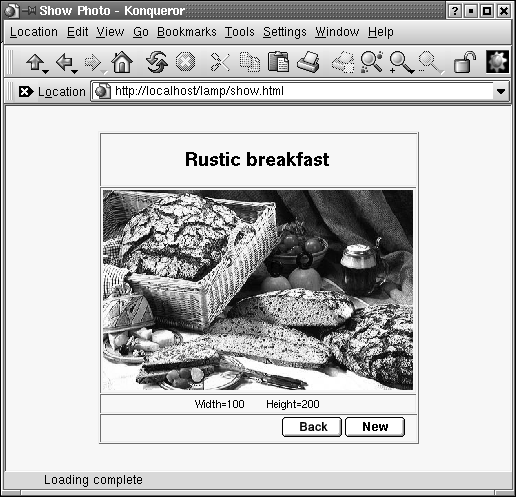 A dynamic web page generated by PHP