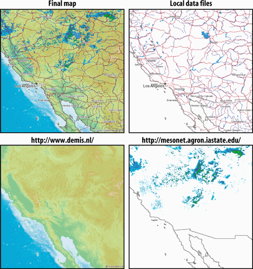 A map made from multiple remote servers using an OWS specification
