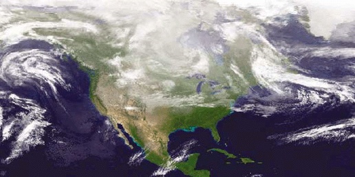 A raster map showing cloud cover over North America
