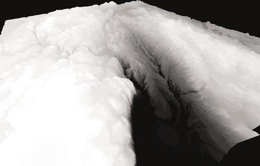 Example hillshade image draped over a 3D surface