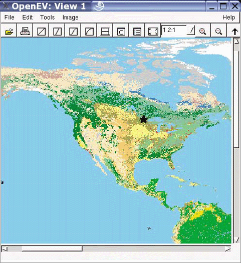 Land cover image with general location of airports shown by a black star