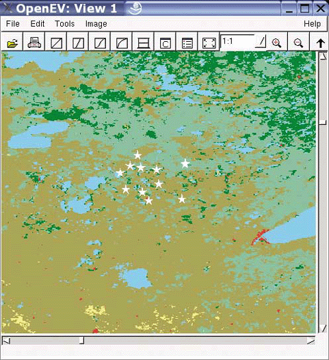 Zoomed in to the airports with the land cover image shown in the background