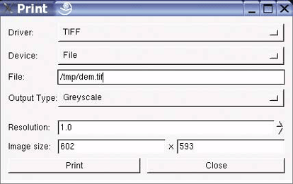 Printing the DEM map into an image file