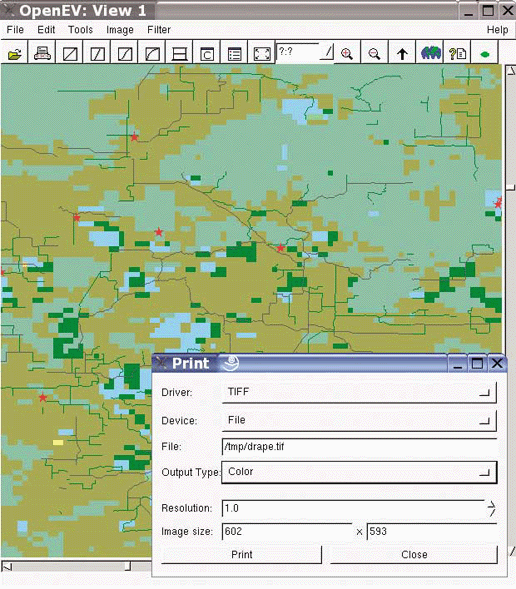 Using the print window to output a drape image