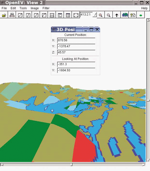 The 3D position window showing camera location and focus