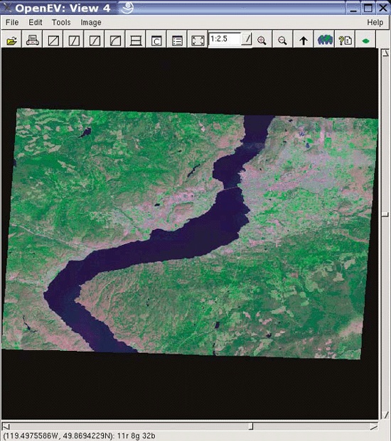 Image of Kelowna transformed from UTM to geographic coordinates