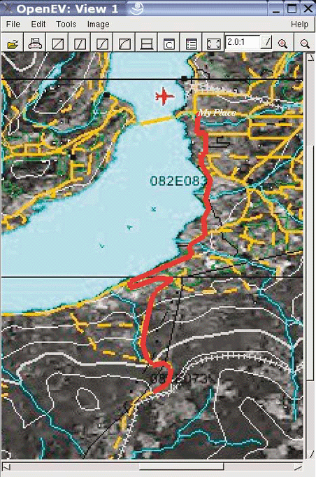 Road line/path drawn on top of base map