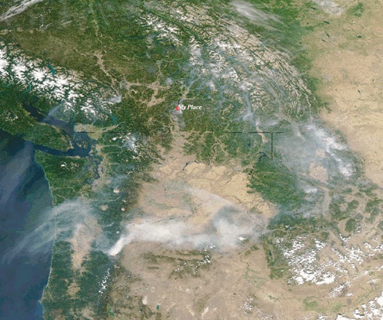 A real-time image of fires in the Pacific Northwest