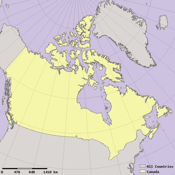 Map of Canada with a map SIZE setting ratio of 1:1