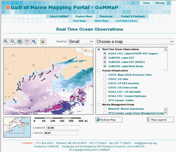Gulf of Maine web mapping application showing reference map