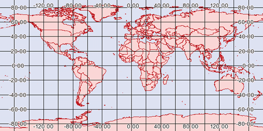 Global map using a Simple Cylindrical projection