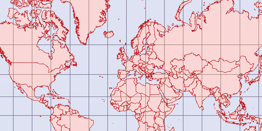 Example map showing northern latitudes in Mercator projection