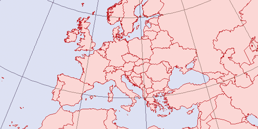 Map of Europe in Albers Equal Area projection
