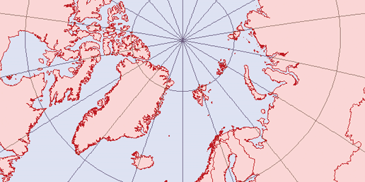 Map of the North Pole in Stereographic projection